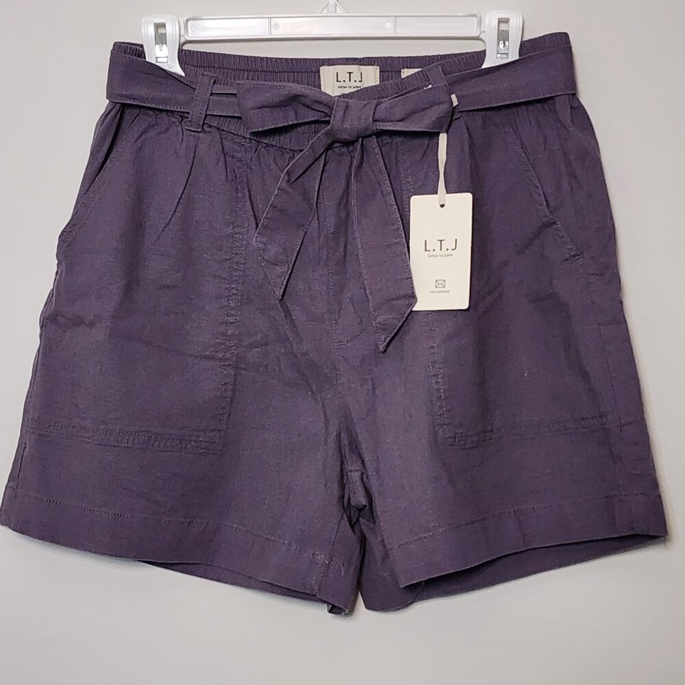 L.T.J Letters To Juliet Tie Waist Linen Blend Short in Purple Size L